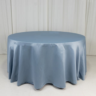 <strong>Seamless Dusty Blue Lamour Satin Round Tablecloth 120”</strong> <strong>Seamless Dusty Blue Lamour Satin Round Tablecloth 120”</strong>
