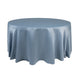 120 Dusty Blue Seamless Lamour Satin Round Tablecloth for 5 Foot Table With Floor-Length Drop