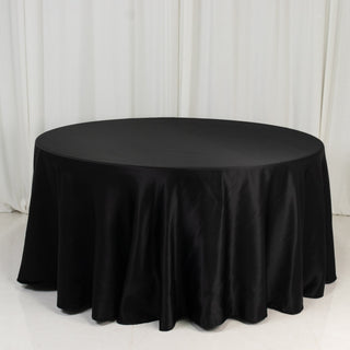 <strong>Seamless Black Lamour Satin Round Tablecloth 120”</strong> <strong>Seamless Black Lamour Satin Round Tablecloth 120”</strong>