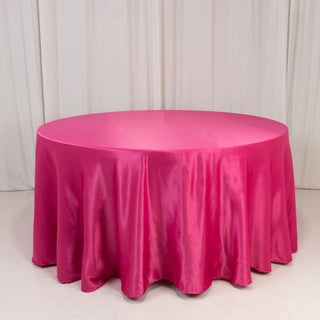 <strong>Seamless Fuchsia Lamour Satin Round Tablecloth 120”</strong> <strong>Seamless Fuchsia Lamour Satin Round Tablecloth 120”</strong>