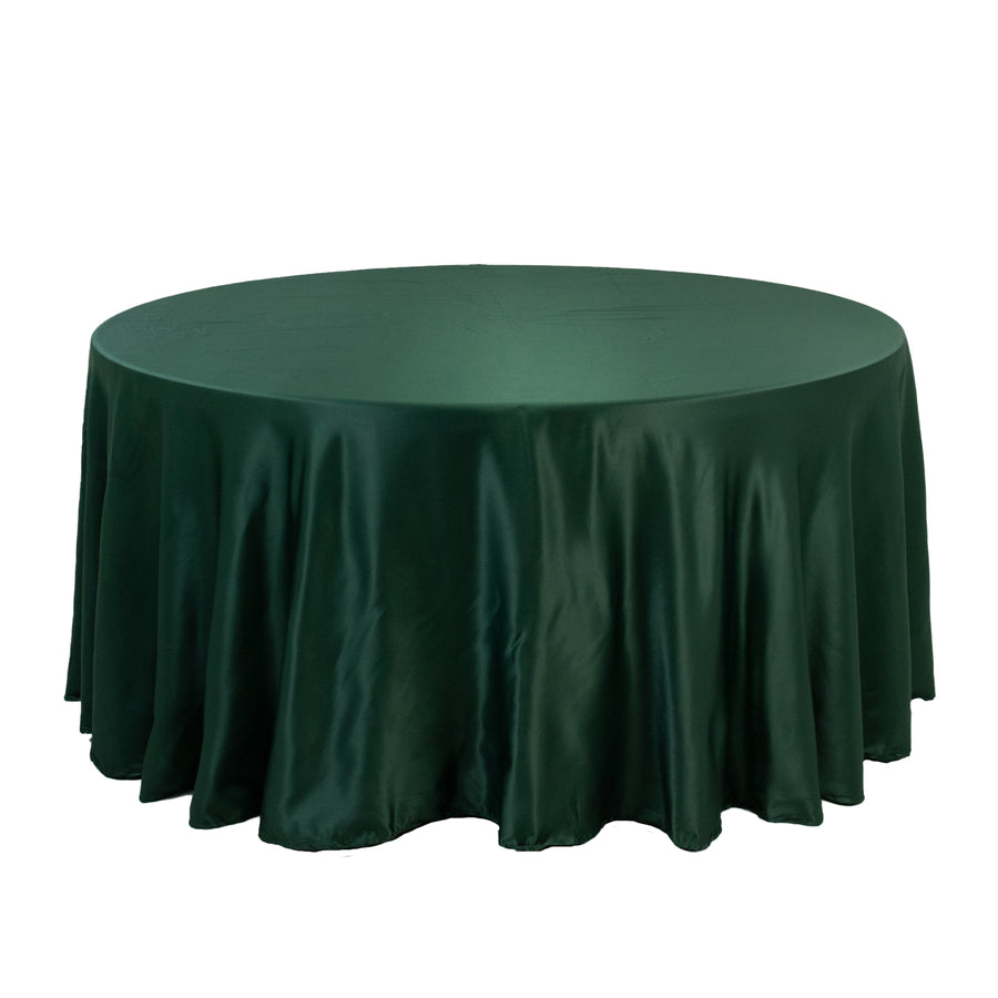 120 Hunter Emerald Green Seamless Lamour Satin Round Tablecloth for 5 Foot Table With Floor-Length