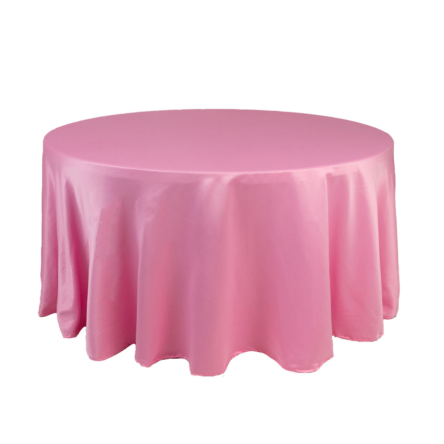120 Pink Seamless Lamour Satin Round Tablecloth for 5 Foot Table With Floor-Length Drop