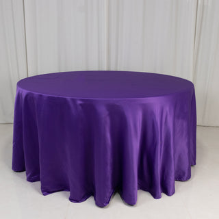 <strong>Seamless Purple Lamour Satin Round Tablecloth 120”</strong> <strong>Seamless Purple Lamour Satin Round Tablecloth 120”</strong>