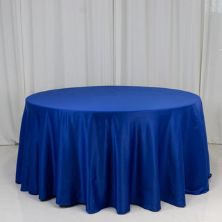 <strong>Seamless Royal Blue Lamour Satin Round Tablecloth 120”</strong> <strong>Seamless Royal Blue Lamour Satin Round Tablecloth 120”</strong>