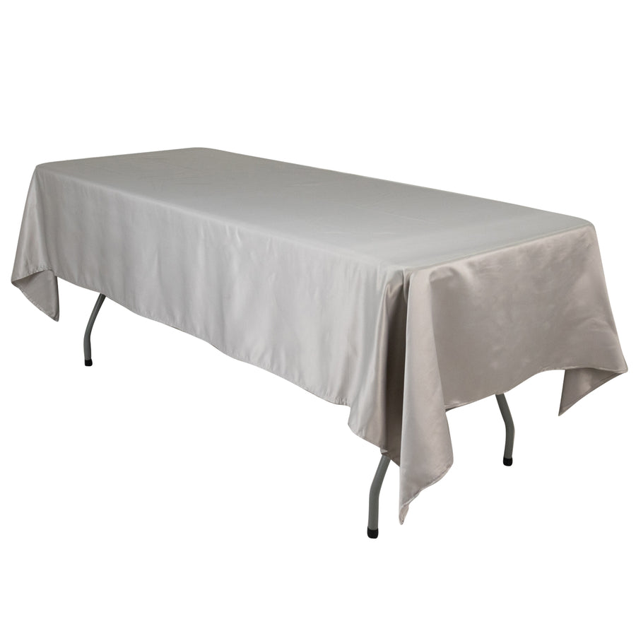 60"x102" Silver Lamour Satin Rectangle Tablecloth