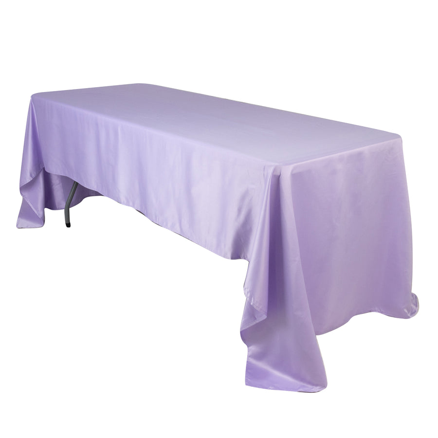 Purple satin tablecloth draped over a table