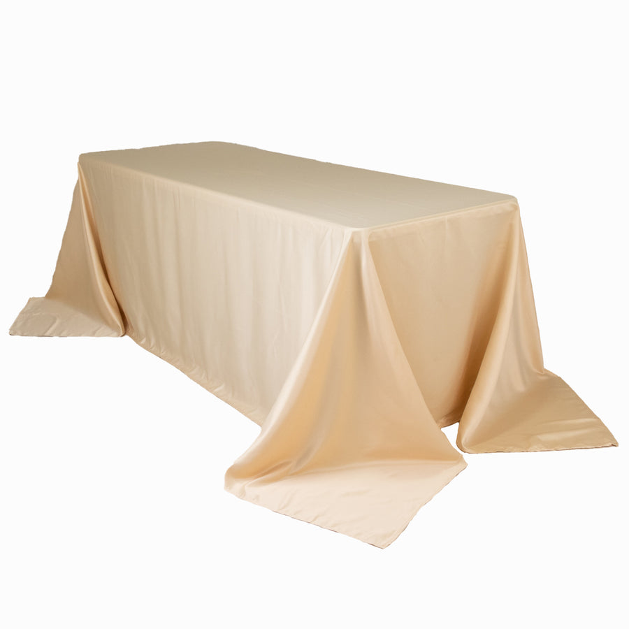 90x132inch beige Seamless Lamour Satin Rectangle Tablecloth for 6 Foot Table