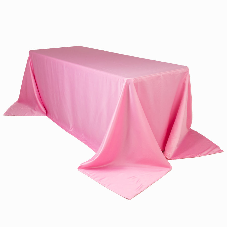 90x132inch pink Seamless Lamour Satin Rectangle Tablecloth for 6 Foot Table