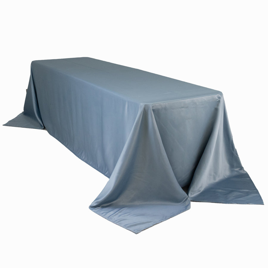 Dusty Blue Seamless Lamour Satin Rectangle Tablecloth - 90x156inch for 8 Foot Table