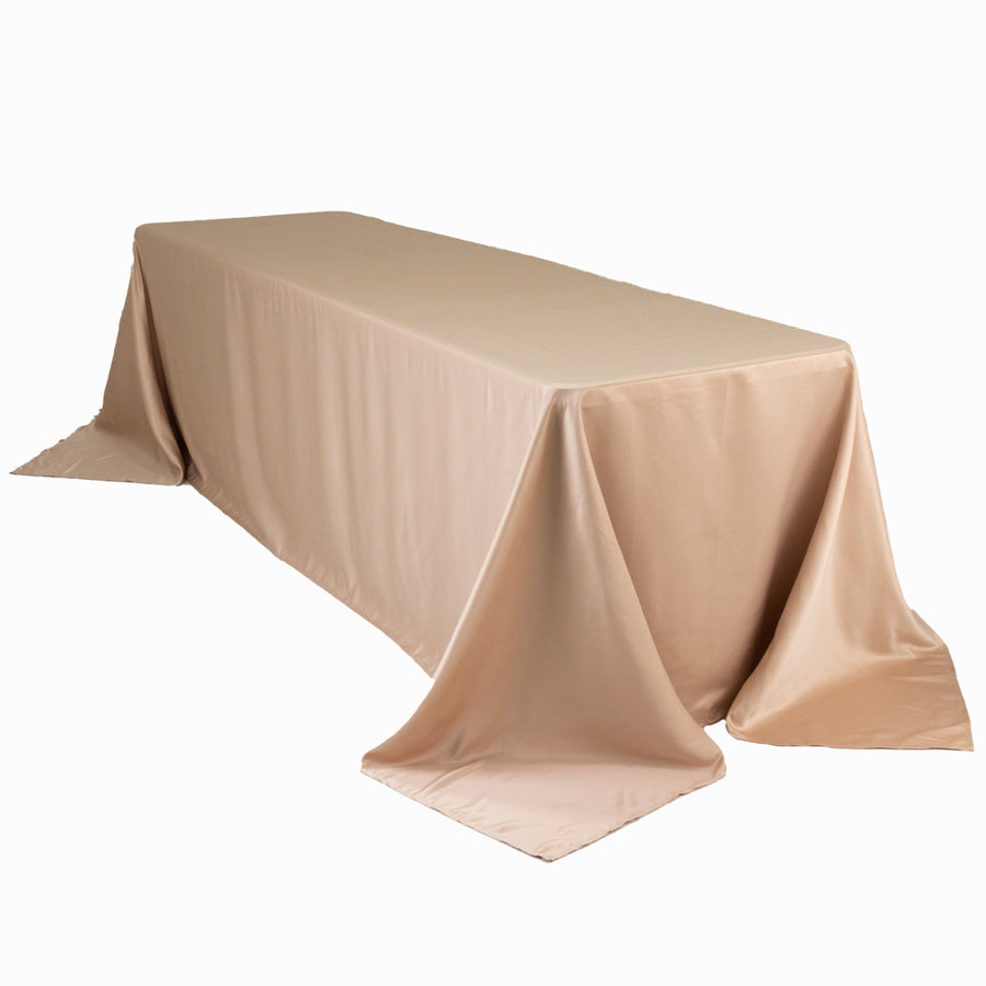 90x156inch Nude Seamless Lamour Satin Rectangle Tablecloth for 8 Foot Table