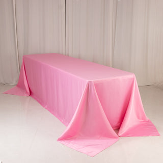 <strong>Luxurious Pink Lamour Satin Rectangle Tablecloth 90"x156"</strong> <strong>Luxurious Pink Lamour Satin Rectangle Tablecloth 90"x156"</strong>