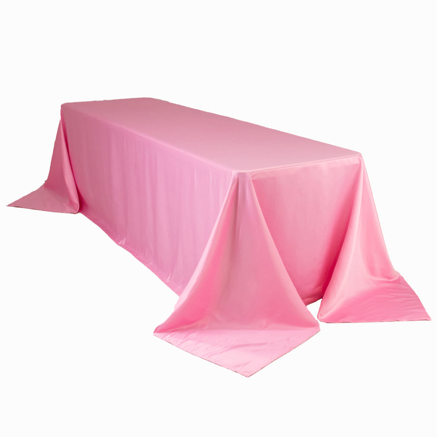 90x156inch Pink Seamless Lamour Satin Rectangle Tablecloth for 8 Foot Table