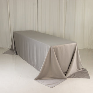 <strong>Luxurious Silver Lamour Satin Rectangle Tablecloth 90"x156"</strong> <strong>Luxurious Silver Lamour Satin Rectangle Tablecloth 90"x156"</strong>