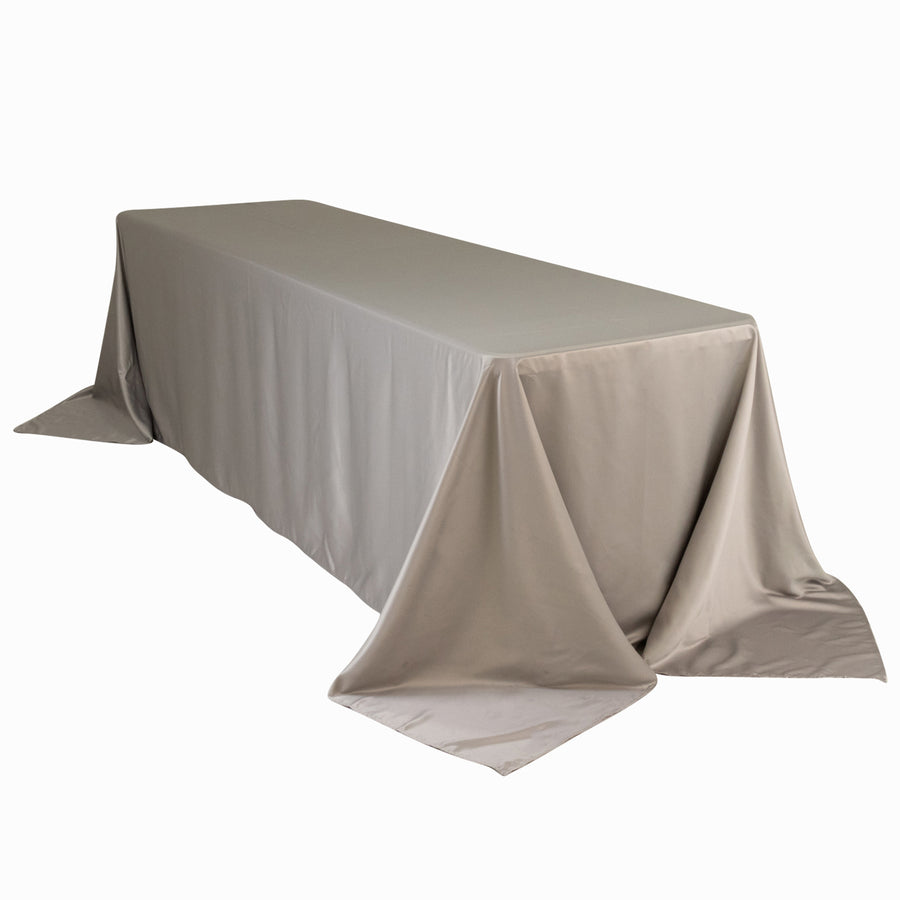 90x156inch Silver Seamless Lamour Satin Rectangle Tablecloth for 8 Foot Table