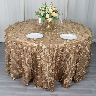 Taupe 3D Leaf Petal Taffeta Tablecloth for Elegant Event Decor