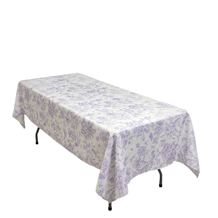 Polyester 60x102inch Rectangle Tablecloth White - Lavender Lilac French Toile Pattern for Elegant
