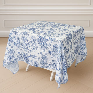 <span>Floral Charm with White Blue French Toile Tablecloth</span> <span>Floral Charm with White Blue French Toile Tablecloth</span>