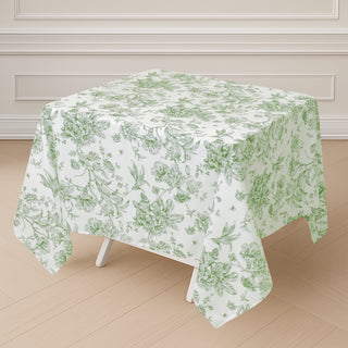 <strong>70"x70" White Tablecloth with Dusty Sage Green </strong><strong>French Toile Design for a Timeless Look</strong> <strong>70"x70" White Tablecloth with Dusty Sage Green </strong><strong>French Toile Design for a Timeless Look</strong>