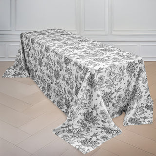 Exquisite White with Black Floral Toile Pattern Tablecloth Exquisite White with Black Floral Toile Pattern Tablecloth