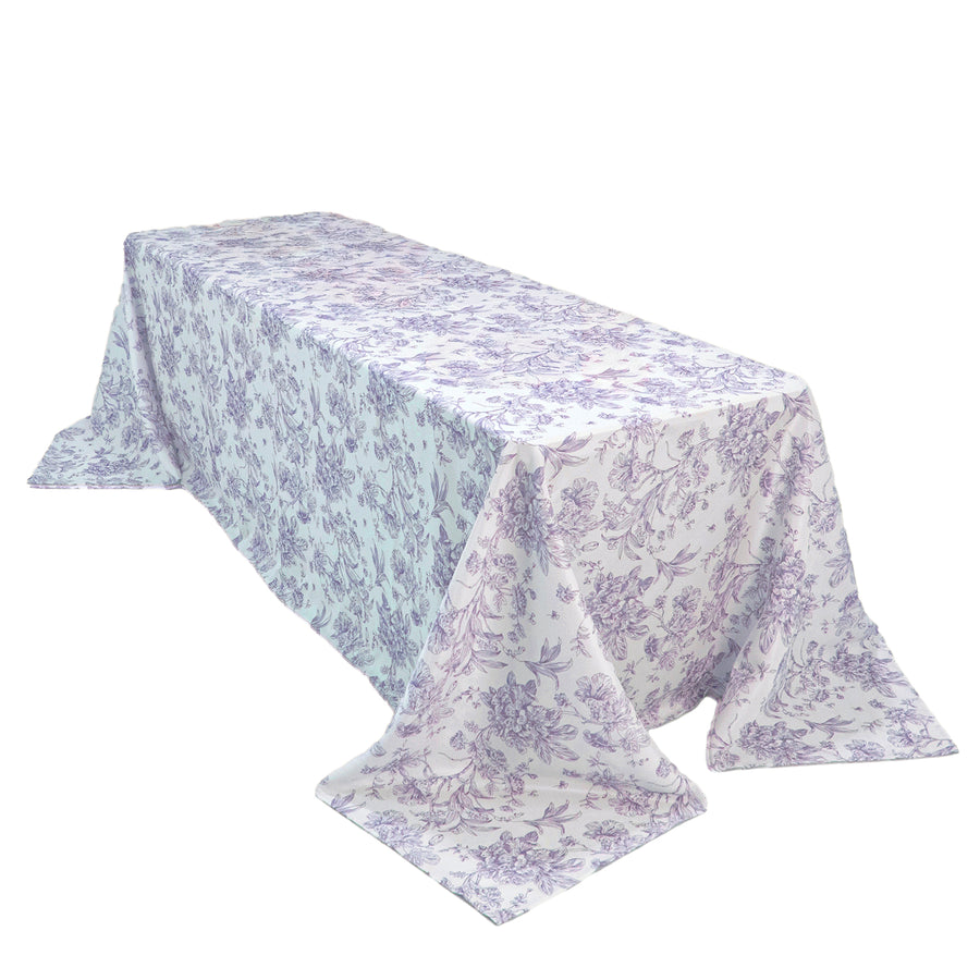Polyester 90x156inch Rectangle Tablecloth White - Seamless Lavender Lilac French Toile