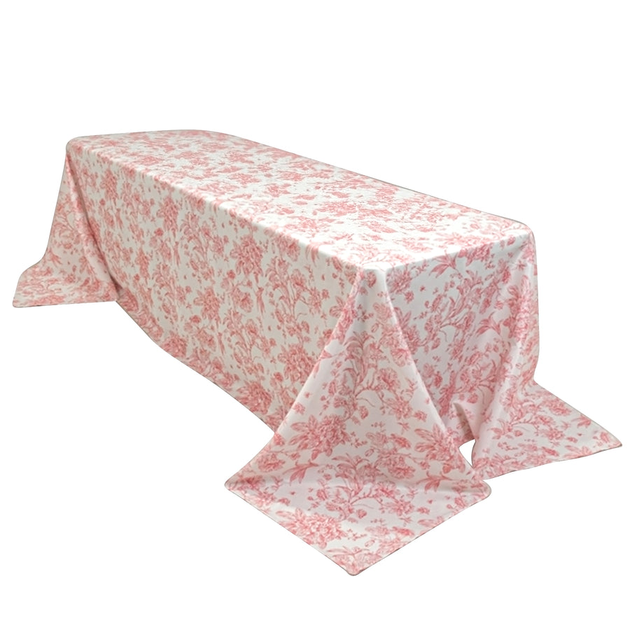 Polyester 90\"x156\" Rectangle Tablecloth White - Seamless Pink French Toile Pattern