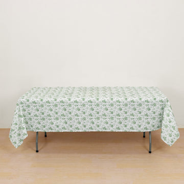 Dusty Sage Green Floral Polyester Rectangular Tablecloth - 60"x102"