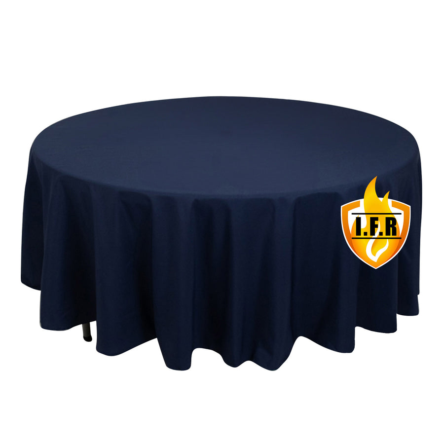 108" Fire Retardant Navy Blue Tablecloth Premium Polyester Round Table Cover