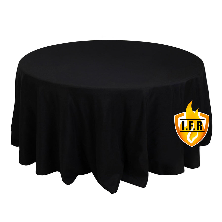 Black Seamless Polyester Round Tablecloth 120inch Inherently Flame Retardant Table Cover