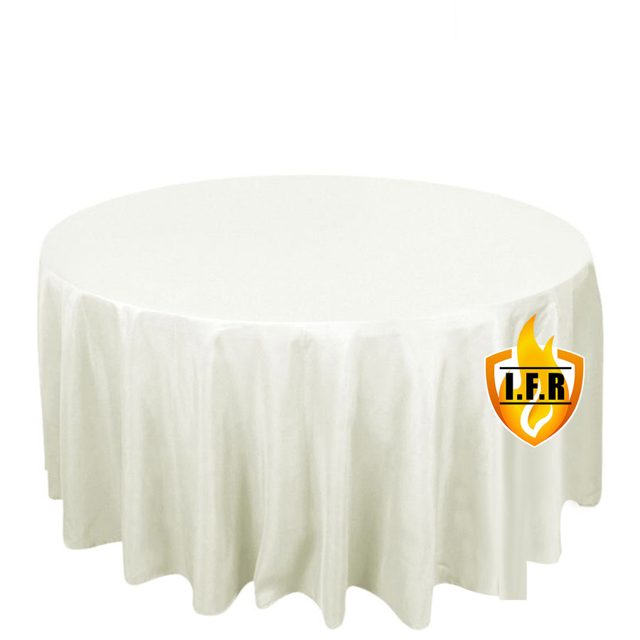 Ivory Seamless Polyester Round Tablecloth 120inch Inherently Flame Retardant Table Cover