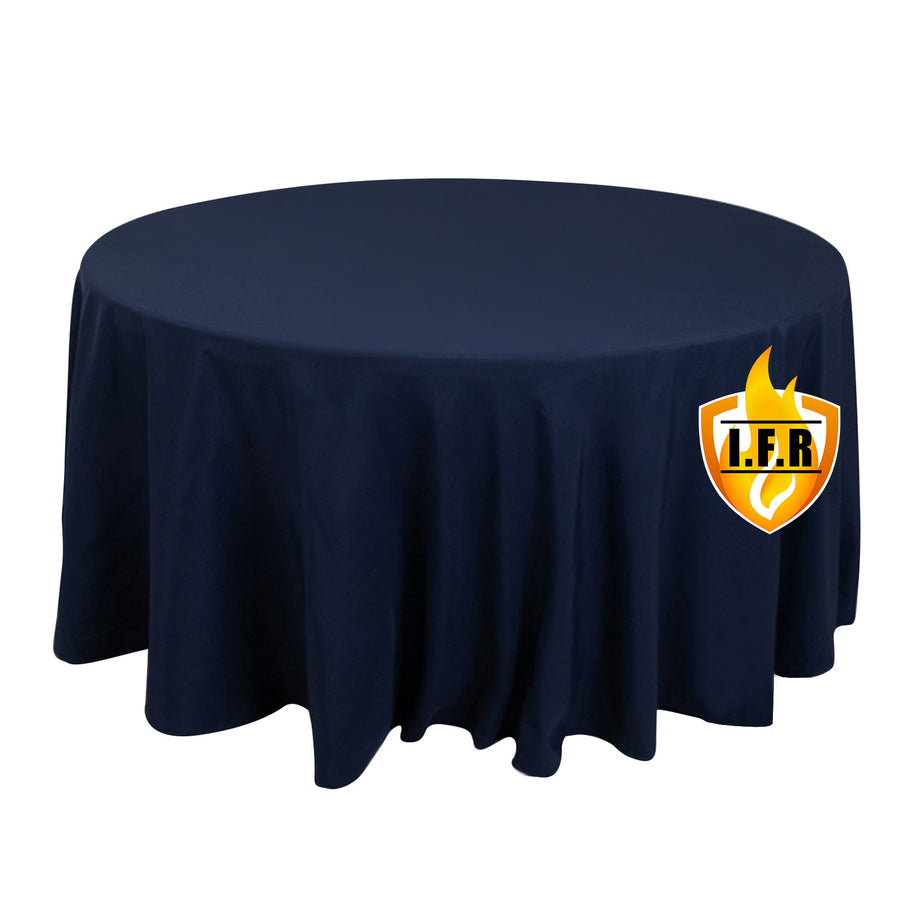 Navy Blue Seamless Polyester Round Tablecloth 120inch Inherently Flame Retardant Table Cover