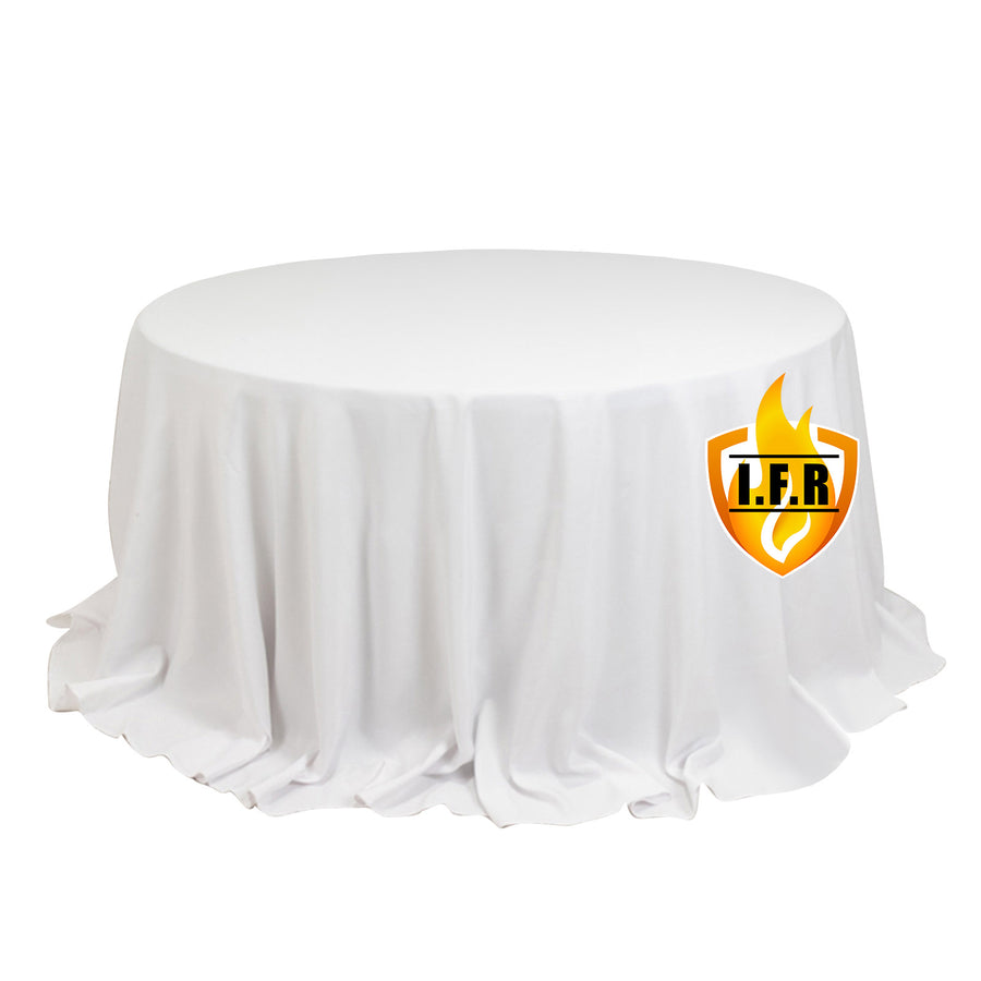 White Seamless Premium Polyester Round Tablecloth 132inch Inherently Flame Retardant Table