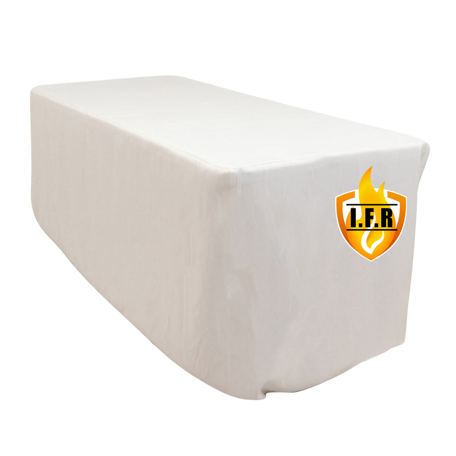 White table cover with L.F.R. logo, studio-style shot.