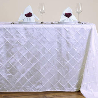 Transform Your Table with the White Taffeta Pintuck Seamless Rectangular Tablecloth