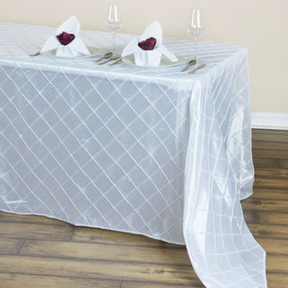 Elevate Your Event with the White Taffeta Pintuck Seamless Rectangular Tablecloth
