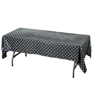 54"x108" Black White Polka Dots Waterproof Plastic Tablecloth, PVC Rectangle Disposable Table Cover