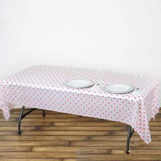 White Pink Polka Dots Waterproof Plastic Tablecloth