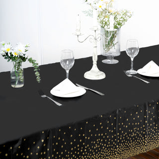 Add Elegance to Your Event with the Black Gold Confetti Dots Tablecloth Add Elegance to Your Event with the Black Gold Confetti Dots Tablecloth
