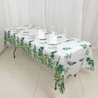 White Green Eucalyptus Leaf Print Disposable Tablecloth White Green Eucalyptus Leaf Print Disposable Tablecloth