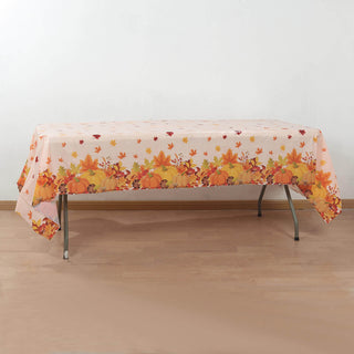 <strong>Stunning Fall Leaves and Pumpkin Print Plastic Tablecloth</strong> <strong>Stunning Fall Leaves and Pumpkin Print Plastic Tablecloth</strong>