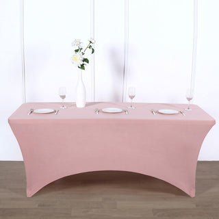 Elevate Your Event with the 72"x30" Dusty Rose Rectangular Stretch Spandex Tablecloth Elevate Your Event with the 72"x30" Dusty Rose Rectangular Stretch Spandex Tablecloth