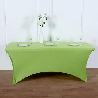 Elevate Your Event Decor with the 6ft Apple Green Rectangular Stretch Spandex Tablecloth