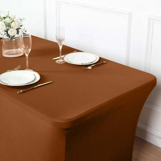 Enhance Your Event Decor with the 6ft Cinnamon Brown Spandex Stretch Fitted Rectangular Tablecloth Enhance Your Event Decor with the 6ft Cinnamon Brown Spandex Stretch Fitted Rectangular Tablecloth