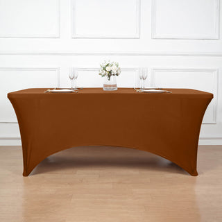Enhance Your Event Decor with the 6ft Cinnamon Brown Spandex Stretch Fitted Rectangular Tablecloth