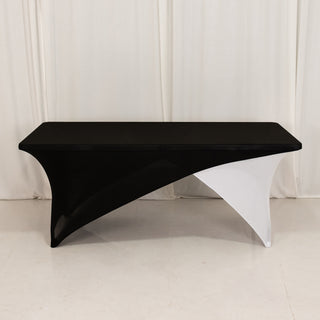 <span>Sophisticated Style with Stretch: Black White Cross Over Stretch Spandex Table Cover</span> <span>Sophisticated Style with Stretch: Black White Cross Over Stretch Spandex Table Cover</span>