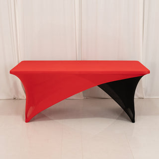<span>Sophisticated Style with Stretch: Red Black Cross Over Stretch Spandex Table Cover</span> <span>Sophisticated Style with Stretch: Red Black Cross Over Stretch Spandex Table Cover</span>