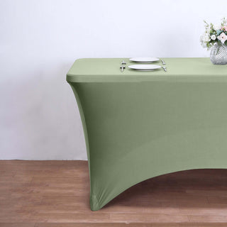 Elevate Your Event with the Dusty Sage Green Spandex Fitted Rectangular Tablecloth Elevate Your Event with the Dusty Sage Green Spandex Fitted Rectangular Tablecloth