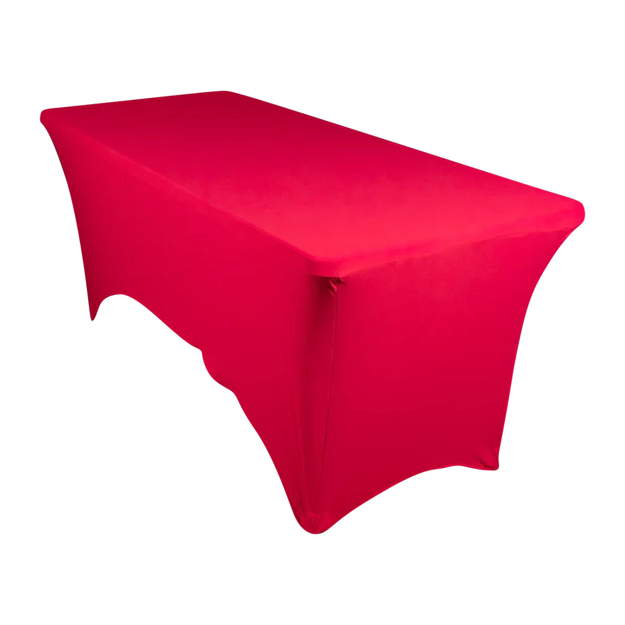Red table cover for events and parties, fitted design for a sleek appearance.
