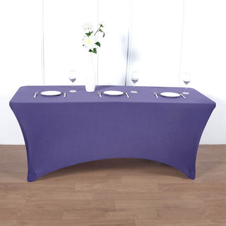 Add Elegance to Your Event with the 8ft Purple Rectangular Stretch Spandex Tablecloth