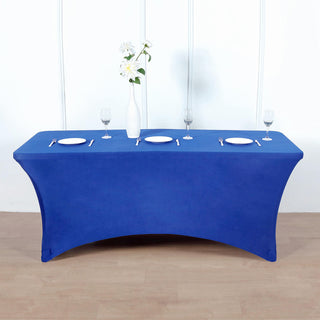 Add Elegance to Your Event with the 8ft Royal Blue Rectangular Stretch Spandex Tablecloth