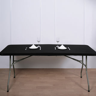 Elegant and Versatile: Black Stretch Spandex Banquet Tablecloth Elegant and Versatile: Black Stretch Spandex Banquet Tablecloth